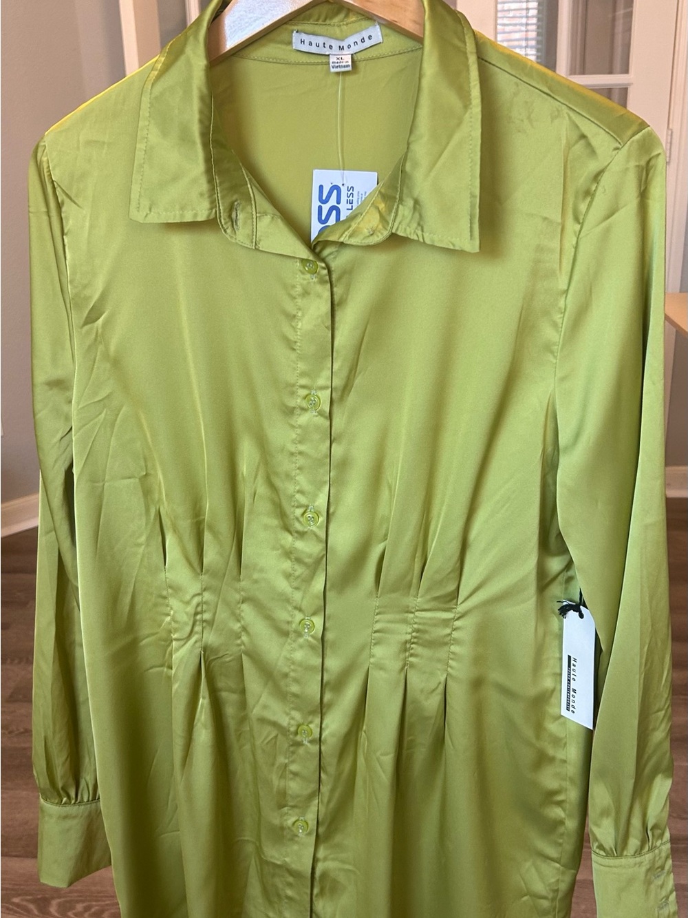 Haute Monde Lime Green Button-Front Women's Blouse/Dress XL